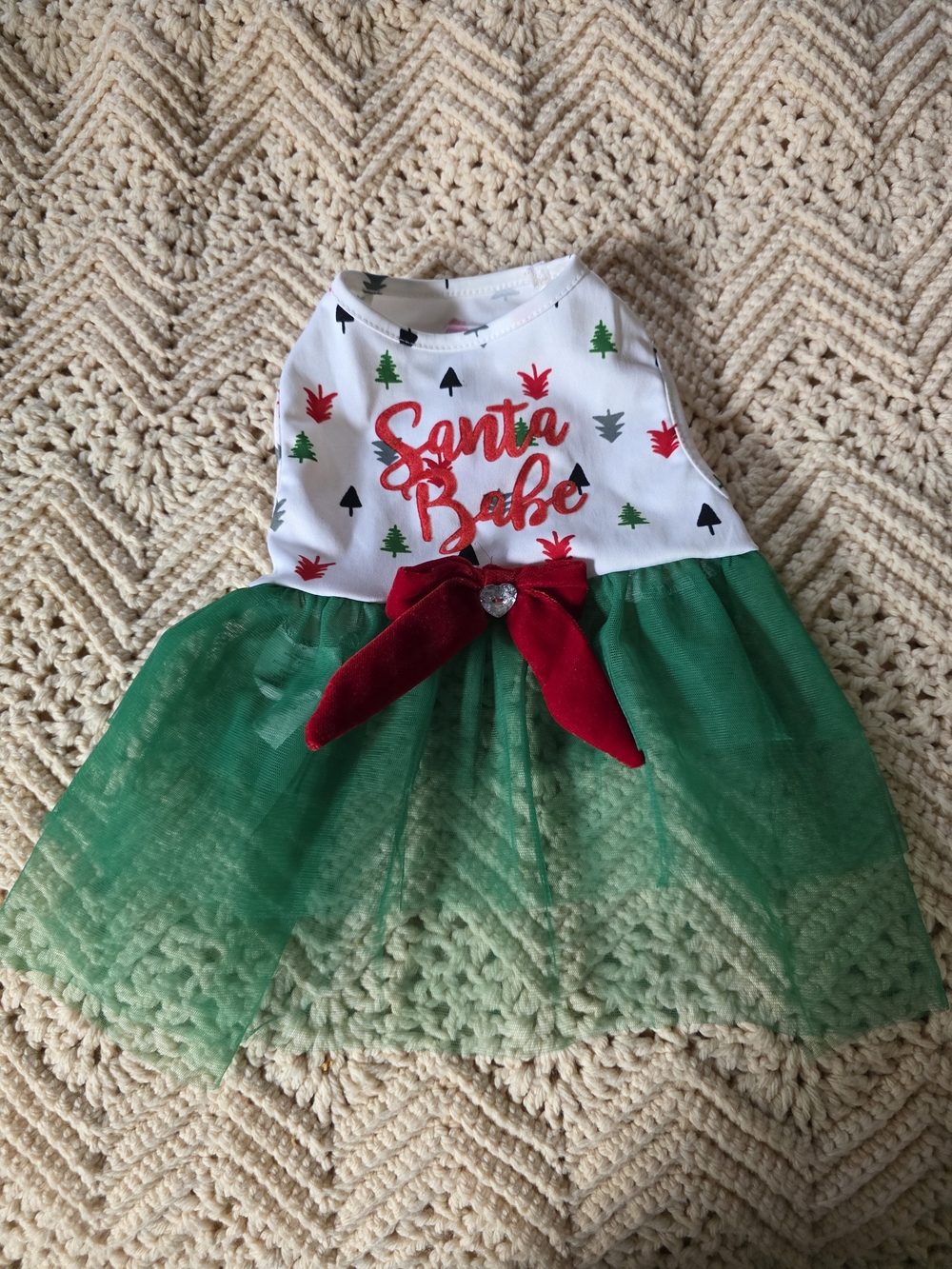 Santa Babe White & Green Holiday Tulle Dress